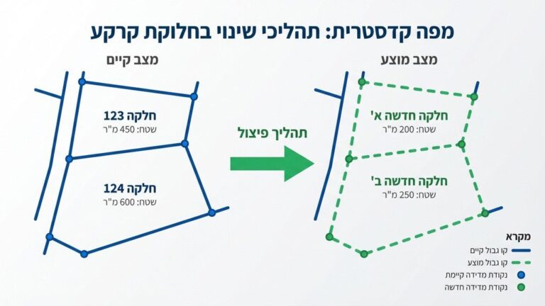 מפת מדידה קדסטרלית המציגה חלוקת חלקות קרקע לרישום פרצלציה