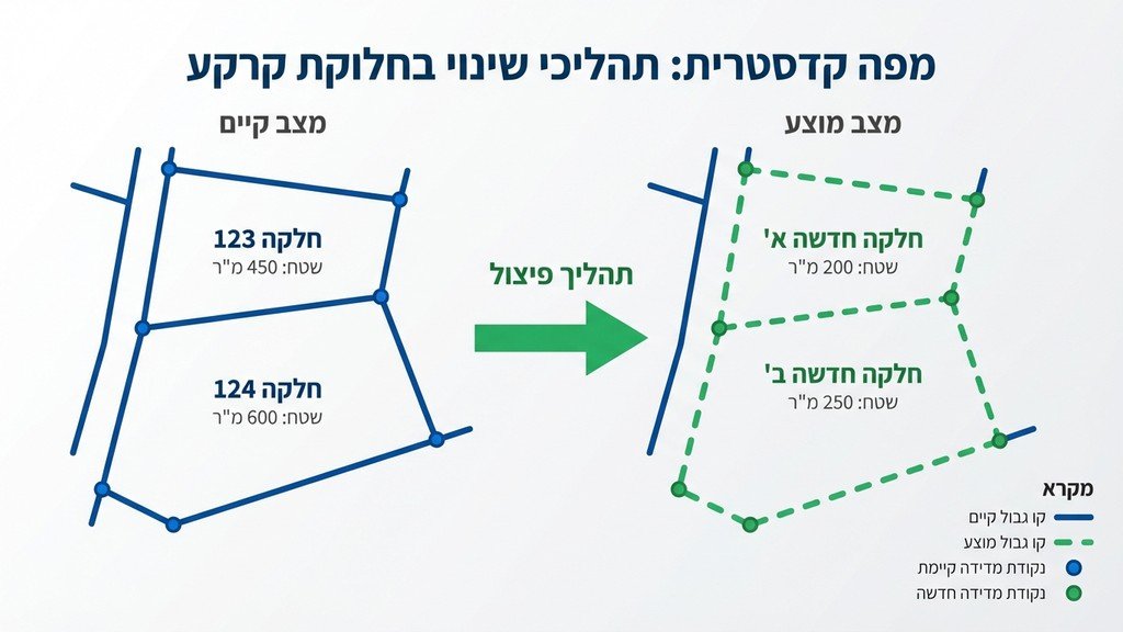 מפת מדידה קדסטרלית המציגה חלוקת חלקות קרקע לרישום פרצלציה
