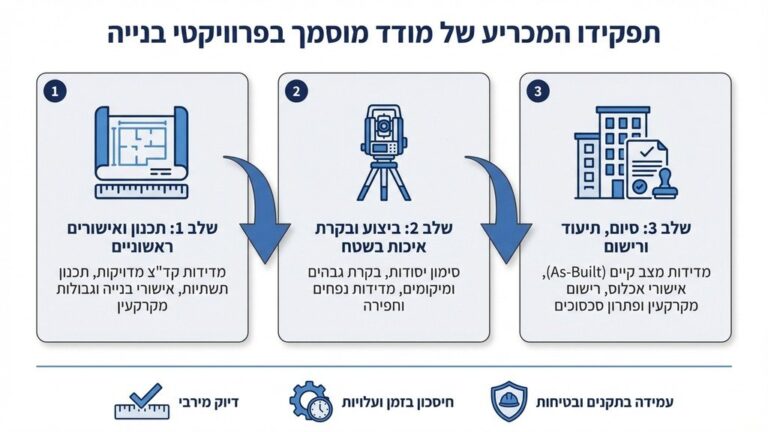 מודד קרקע מוסמך מבצע מדידה בשטח עבודה