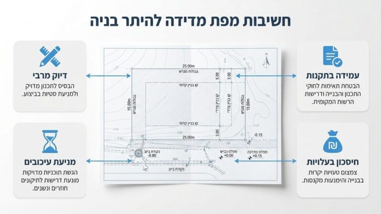 מפת מדידה טופוגרפית להיתר בניה פרוסה על שולחן עבודה