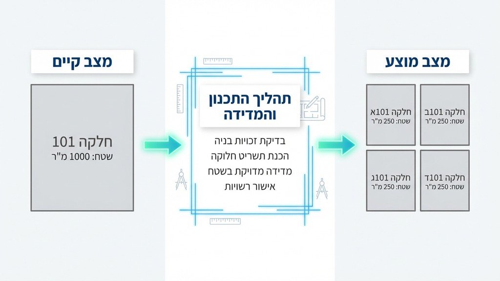 תרשים אווירי של מגרש עם קווי חלוקה וירטואליים הממחישים פרצלציה