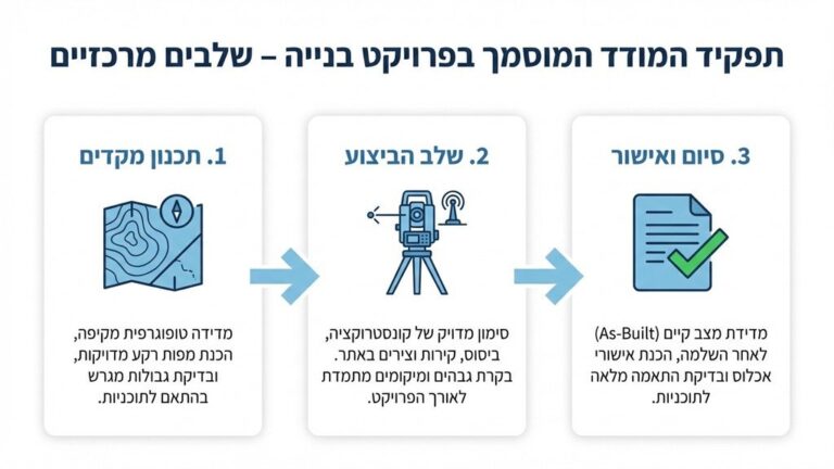 מודד מוסמך בתל אביב מבצע מדידה בשטח פרויקט בנייה