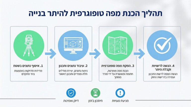 מודד מוסמך מכין מפה טופוגרפית באתר בנייה