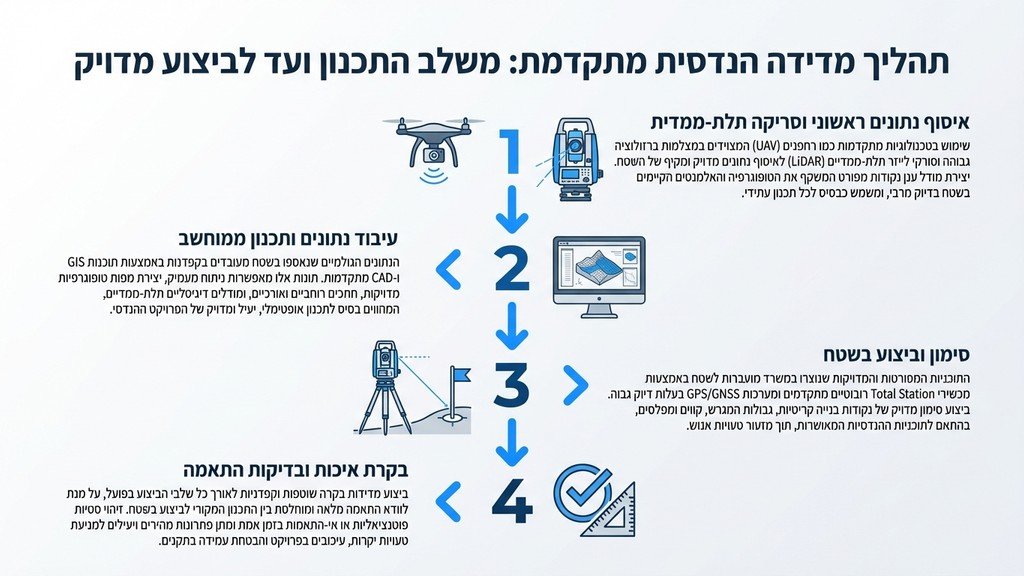 מודד מוסמך מבצע מדידה בשטח באמצעות מכשיר טוטאל סטיישן
