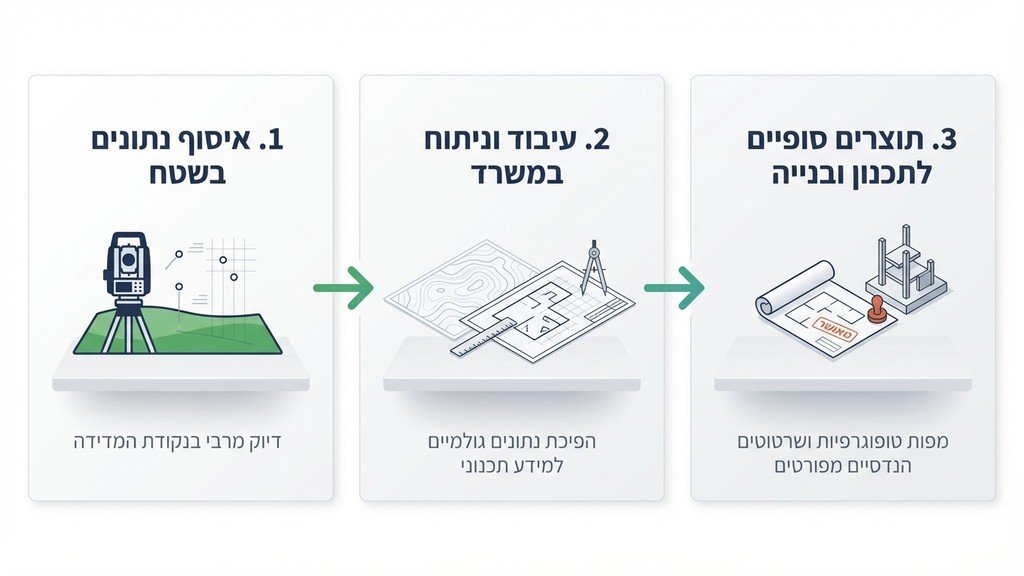 שרטוטים הנדסיים ומפות מדידה על שולחן עבודה במשרד תכנון